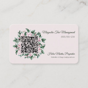 Custom QR Code Magnolia Flower Frame  Business Card