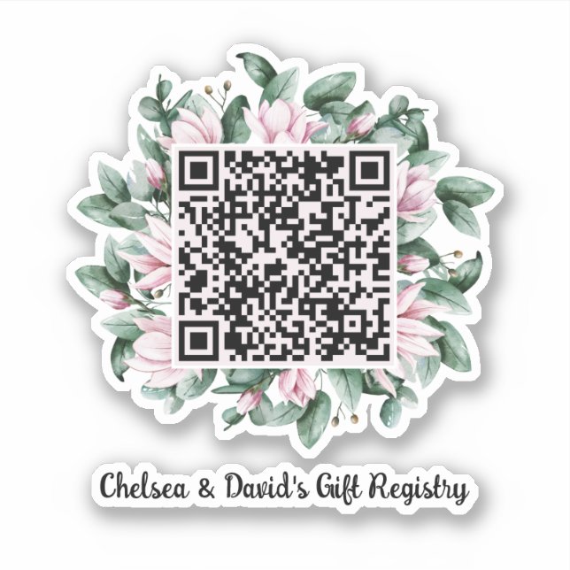 Custom QR Code Magnolia Flower Frame Gift Registry (Front)