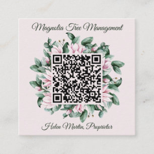 Custom QR Code Magnolia Flower Frame Square Business Card