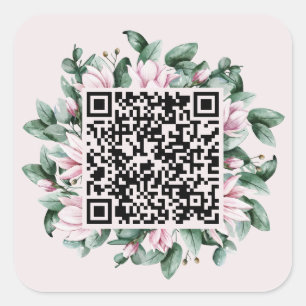 Custom QR Code Magnolia Flower Frame Wedding Square Sticker