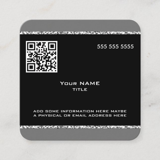 Custom QR Code Marble Black and Grey Square Business Card (Front)