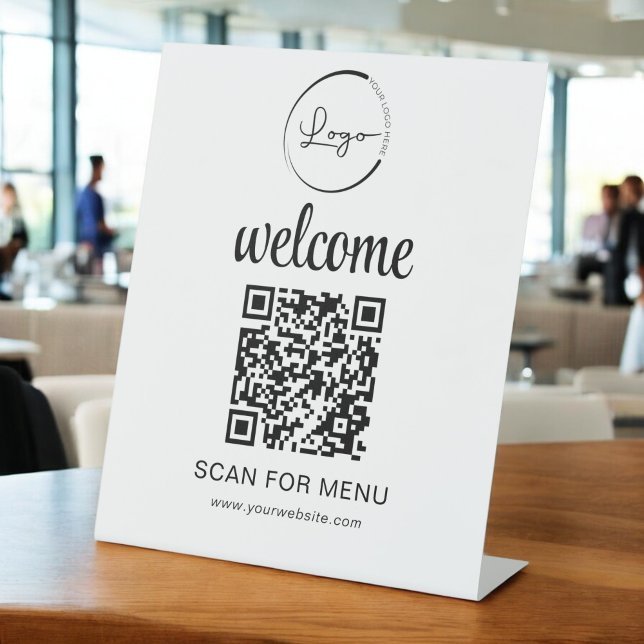 Custom QR Code Menu Text Modern Business Pedestal Sign (Creator Uploaded)