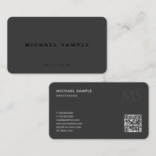Custom QR Code Monogrammed Template Elegant Black Business Card