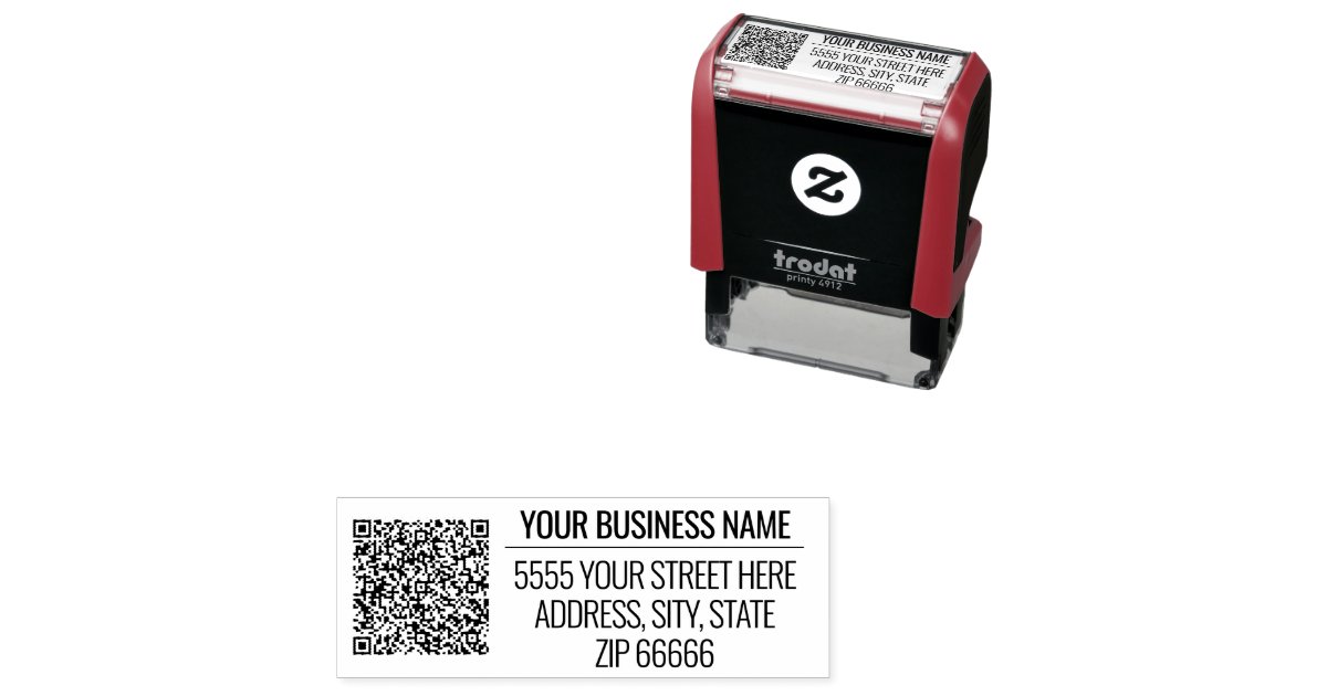 Custom QR Code Name Address Modern Design Stamp | Zazzle