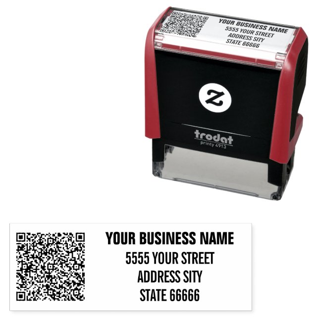 Custom QR Code Name Address Self-inking Stamp (In Situ)