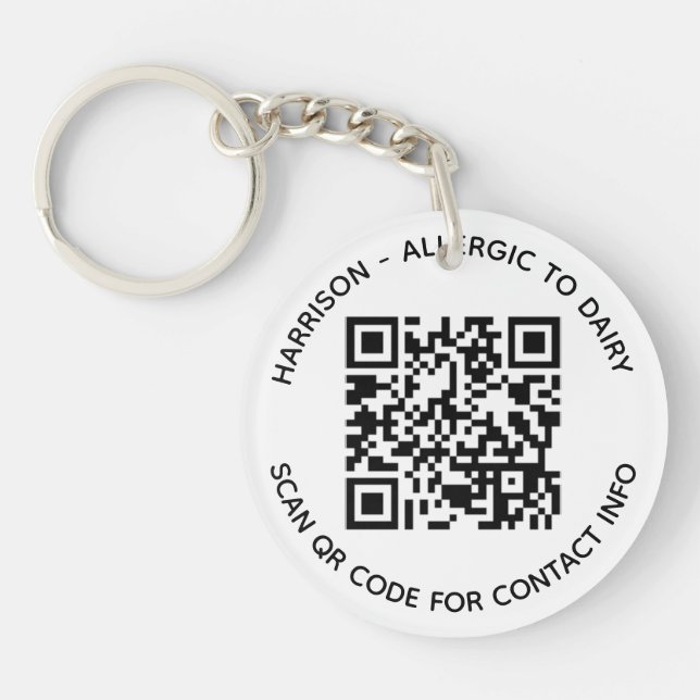 Custom QR Code name text contact info photo kids Key Ring (Front)