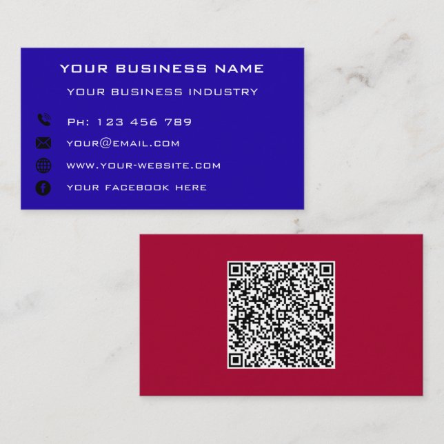 Custom QR Code Name Text Info Colours Business Car Calling Card (Front/Back)