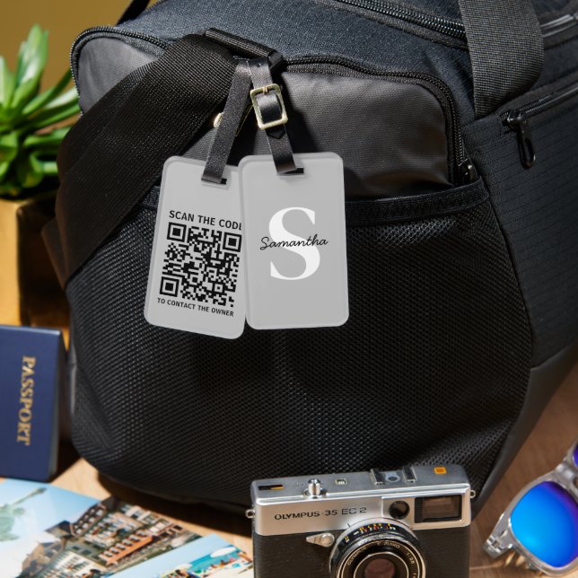 Custom QR Code Personalised Monogram Travel Luggage Tag (Front & Back)