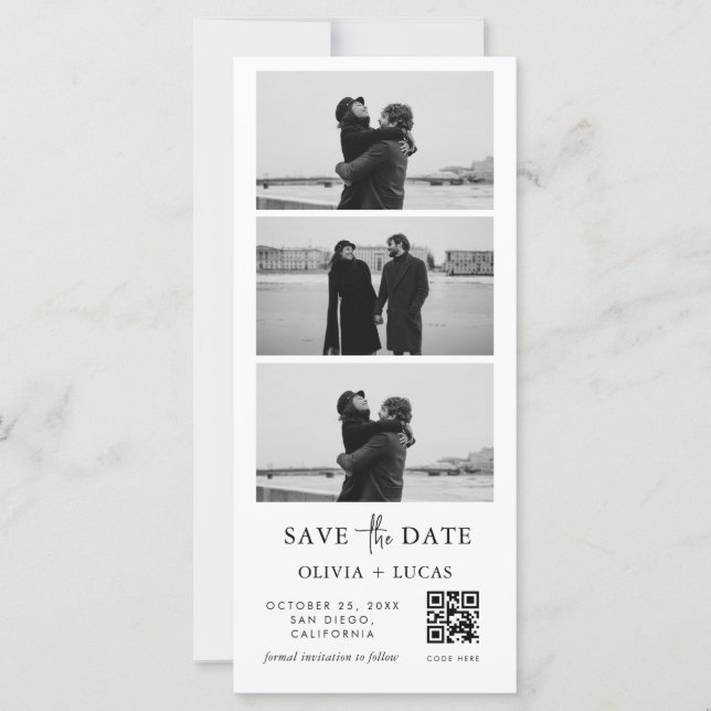 Custom QR Code Photo Strip Wedding Save The Date (Front)