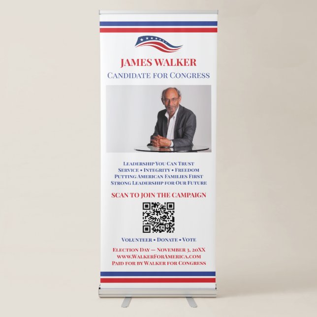 Custom QR Code Political Election Campaign  Retractable Banner (Front)