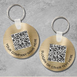 Custom QR Code Promotional Gold Key Ring<br><div class="desc">Simple modern promotional keychain for your business or organisation with a brushed gold faux metal background. Input your website's URL address to create a scannable QR code and add two lines of custom text,  such as your company name,  slogan,  thank you,  etc.</div>