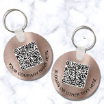Custom QR Code Promotional Rose Gold Key Ring<br><div class="desc">Modern simple promotional keychain for your business or organisation with a brushed rose gold faux metallic background. Input your website's URL address to create a scannable QR code and add two lines of custom text,  such as your company name,  slogan,  thank you,  etc.</div>