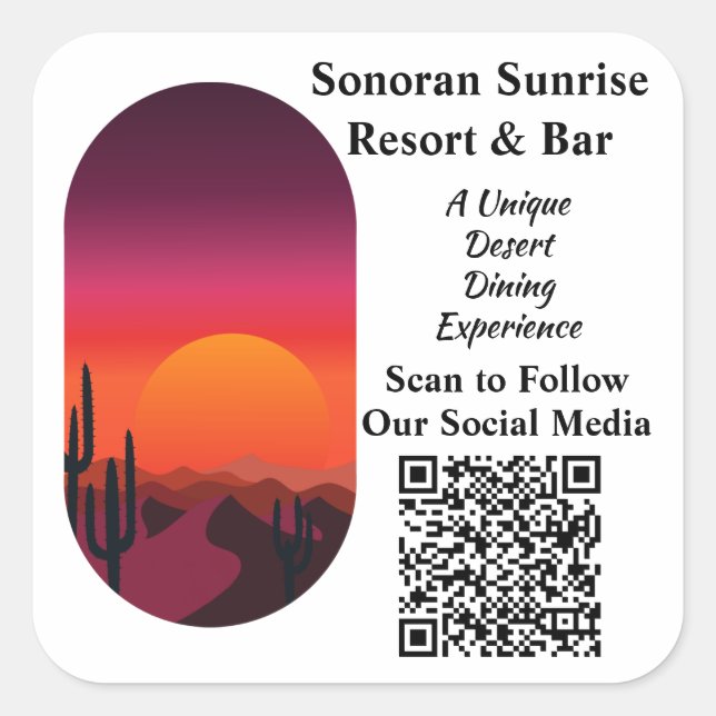 Custom QR Code Restaurant Bar Social Media Promo Square Sticker (Front)