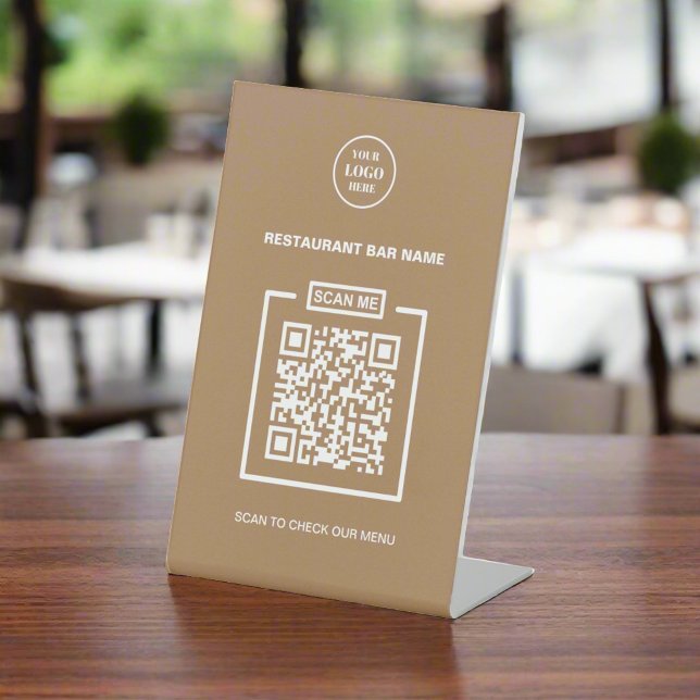 Custom QR Code Rustic Craft Business Menu  Pedestal Sign (Creator Uploaded)