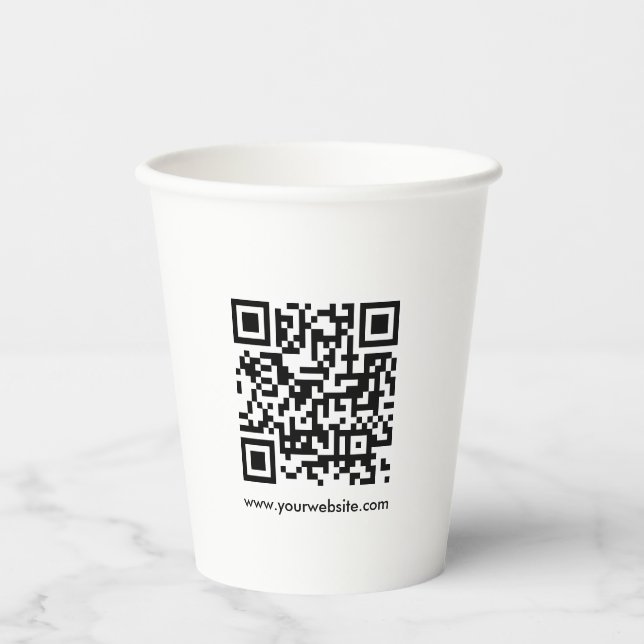 Custom QR Code Scan Me Website Url Template White Paper Cups (Front)