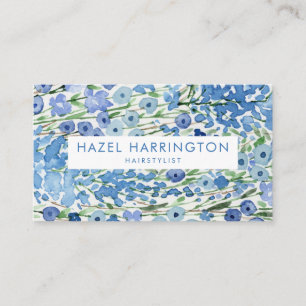 Custom QR Code Scannable Blue Watercolor Floral Business Card