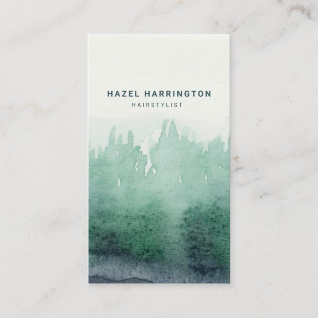 Custom QR Code Scannable Trees Watercolor Vertical Business Card (Front)
