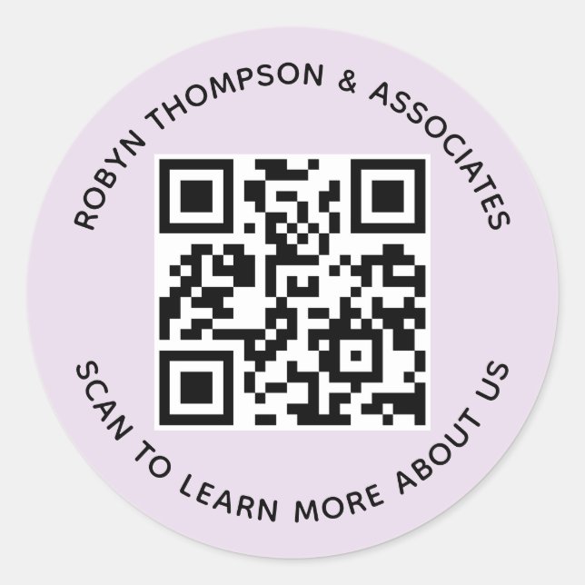 Custom QR Code Stickers 3 Inch Round Lilac Purple (Front)
