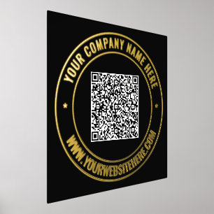 Custom QR Code Text Black Gold Foil Print Poster
