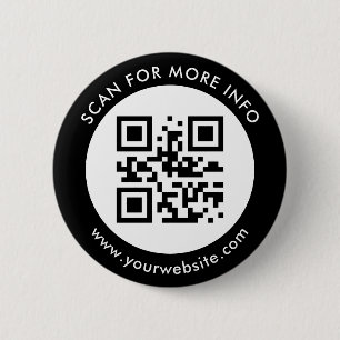 Custom QR Code Text Black White 6 Cm Round Badge