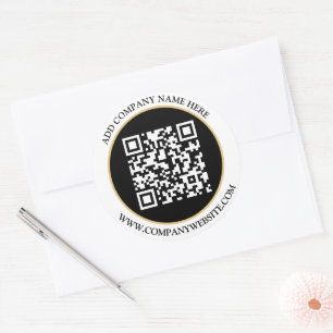 Custom QR Code Text Black White Classic Round Sticker