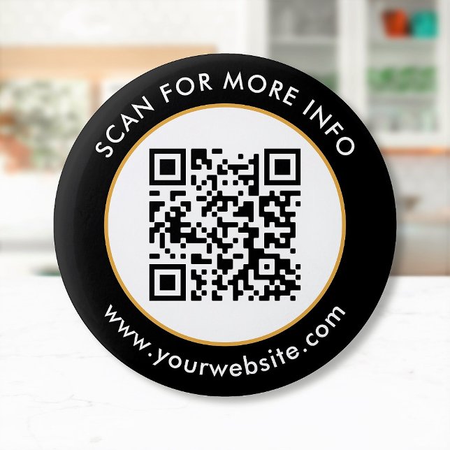Custom QR Code Text Black White Gold 6 Cm Round Badge (Creator Uploaded)