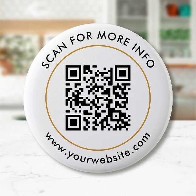 Custom QR Code Text Black White Gold 6 Cm Round Badge (Creator Uploaded)
