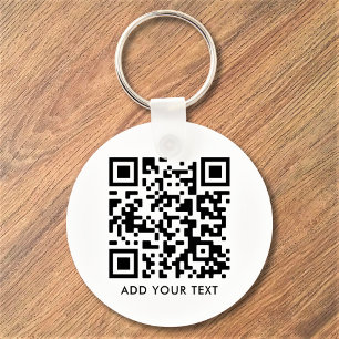 Custom QR Code Text Modern Black White Business Key Ring