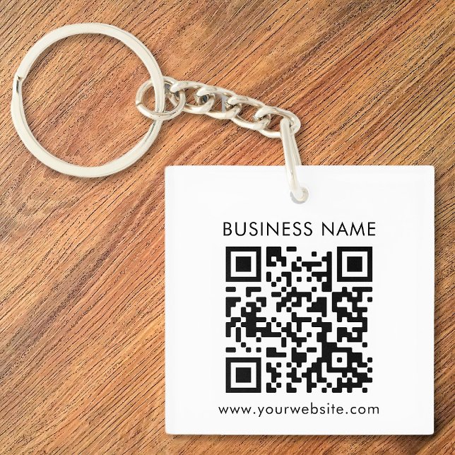 Custom QR Code Text Modern Black White Business Key Ring (Creator Uploaded)