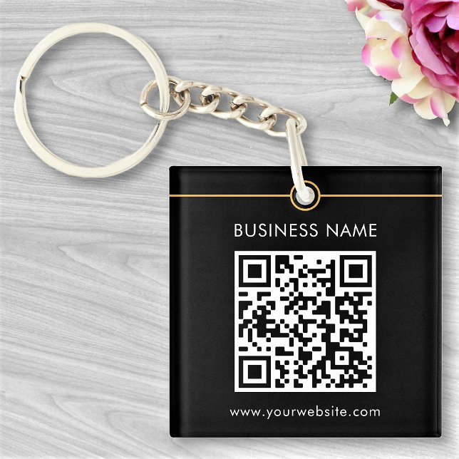 Custom QR Code Text Modern Black White Business Key Ring (Creator Uploaded)