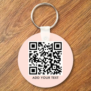 Custom QR Code Text Modern Blush Pink Business Key Ring