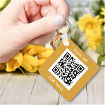 Custom QR Code Text Modern Gold White Business Key Ring<br><div class="desc">Upload a QR code, add text, and easily create your personalised keychain. Click EDIT to change the background colour or text colour. You can TRANSFER this DESIGN on other Zazzle products and adjust it to fit most of the Zazzle items. Standard Studio designs are made in high-resolution vector graphics for...</div>