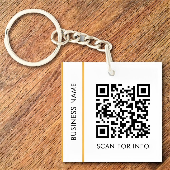 Custom QR Code Text Modern Gold White Business Key Ring (Creator Uploaded)