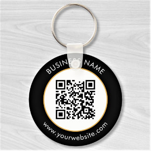 Custom QR Code Text Modern Gold White Business Key Ring