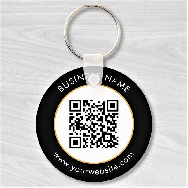 Custom QR Code Text Modern Gold White Business Key Ring (Creator Uploaded)