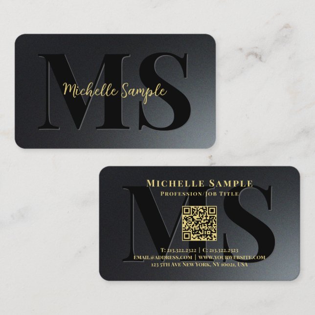 Custom QR Code Text Name Luxury Gold Typography Business Card (Front/Back)