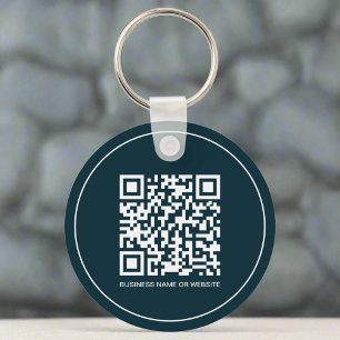 Custom QR Code Text Promotional Swag Navy Blue Key Ring