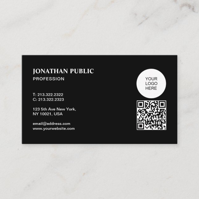 Custom QR Code Upload Your Logo Black And White Business Card (Front)