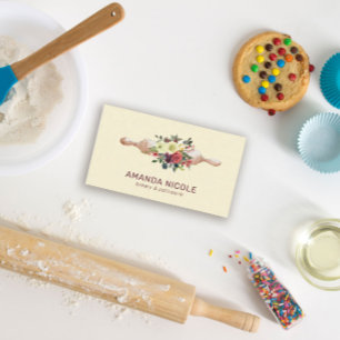 Custom QR Code Watercolor Floral Cake Bakery  Business Card