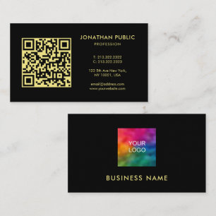 Custom QR Code Your Company Logo Black And Gold Business Card