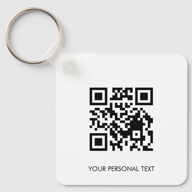 Custom QR Contact Info Minimal White Text Design Key Ring (Front)