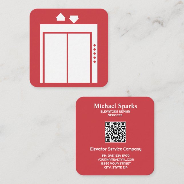 Custom QR Elevator Contractor Square Business Card (Front/Back)
