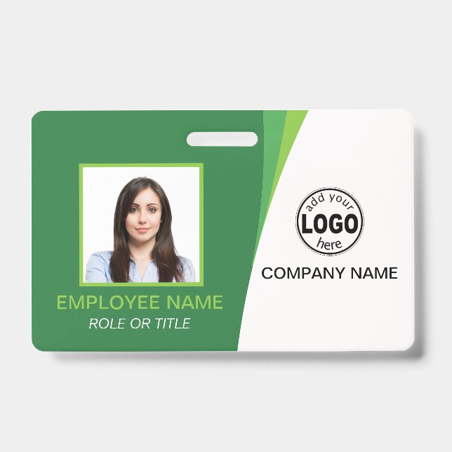Custom QR Green Corporate Employee Photo Name Tags ID Badge (Front)