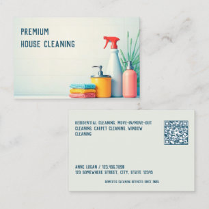 Custom QR House Cleaning Business Card