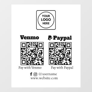 Custom QR Payment   Venmo & PayPal Logo Display Window Cling