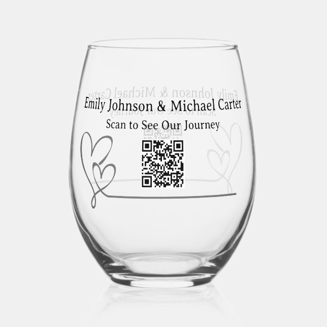 Custom QR Wedding Favor Stemless Wine Glass (Front)