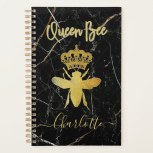 Custom QUEEN BEE Black Marble Gold Undated Academc Planner