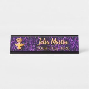 Custom QUEEN BEE Black Purple Nameplate Holder Desk Name Plate