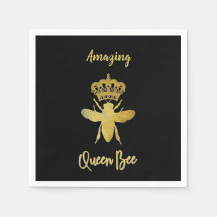 Custom QUEEN BEE Gold Black Beverage Cocktail Napkin