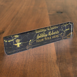 Custom QUEEN BEE Gold Black Marble Holder Nameplate